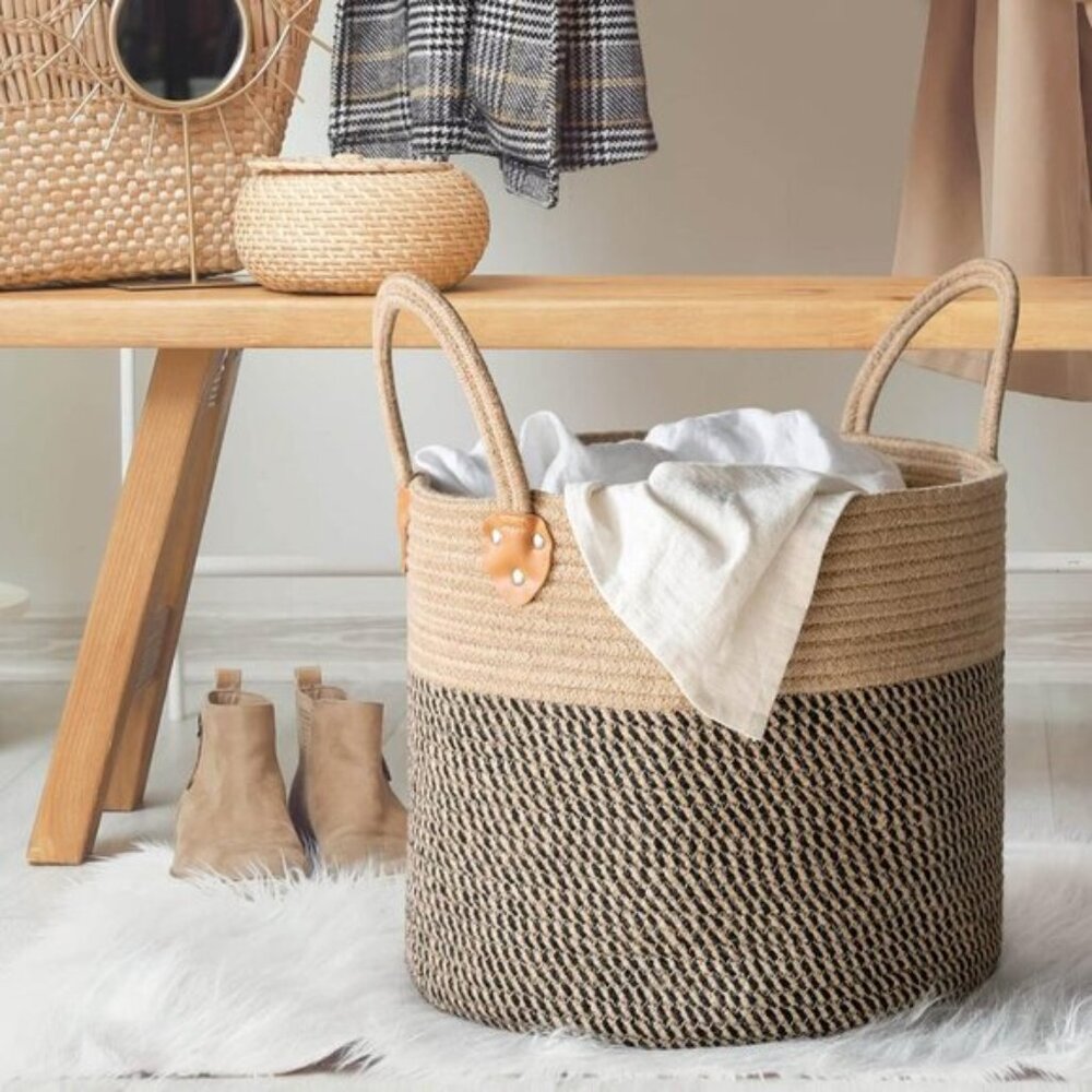 New Wicker Laundry Basket, Collapsible Storage with Handles for Blankets & Toys